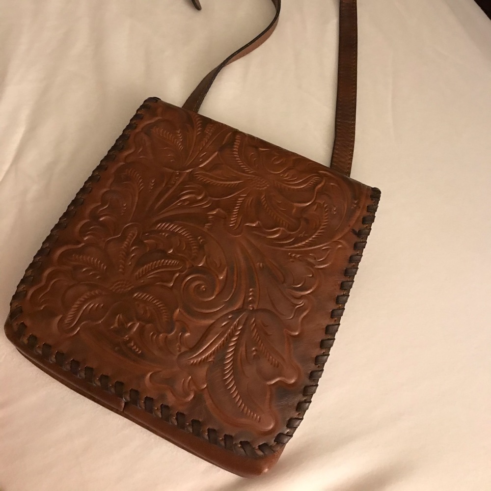 Tooled leather crossbody